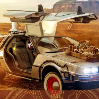 Sideshow y Hot Toys  se enorgullecen de presentar el vehículo coleccionable DeLorean Time Machine de escala 1:6 basado en el clásico Volver al futuro III que viene con ruedas ajustables que lo convierten en un automóvil todoterreno DeLorean.