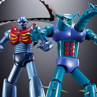 Celebrando el quincuagésimo aniversario del debut de Mazinger Z en televisión, llega este paquete de dos representaciones revisadas y renovadas de los famosos robots enemigos "kikaiju" Garada K-7 y Doublas M-2.