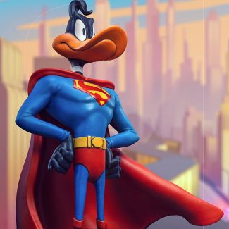 Iron Studios se enorgullece de traer esta nueva estatua de Pato Lucas Superman directo de la nueva PelÍcula Space Jam Un Nuevo Legado.