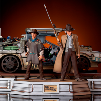 Set DeLorean, Marty y Doc Brown - Volver al futuro III - Estatua Escala 1:10 por Iron Studios